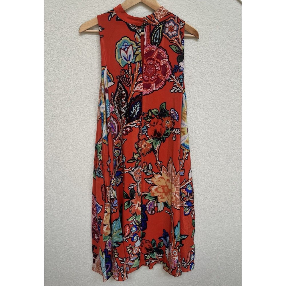 Anthropologie Maeve 100% Silk Larkhill Midi Dress Size Large Orange Floral Swing - Picture 9 of 13